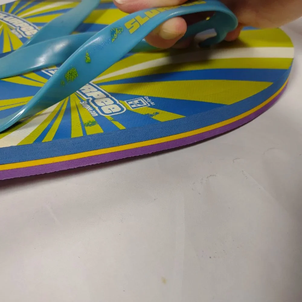 7-11 Slurpee Flip Flops Neet Feet Blue Green Purple Men's size 9-11 1/2 Large